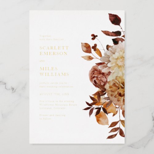 Fall Modern Gold Wedding Foil Invitation