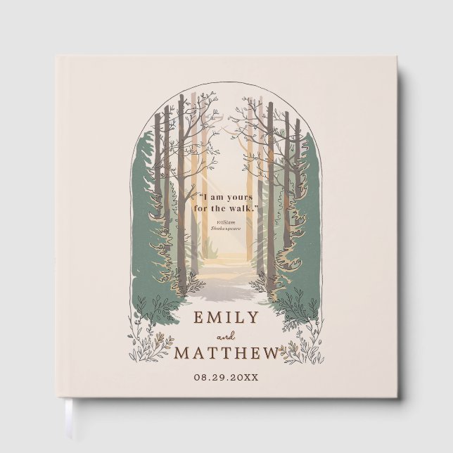 Fall Modern Rustic Elegant Arch Forest Quote Guest Book (Front)
