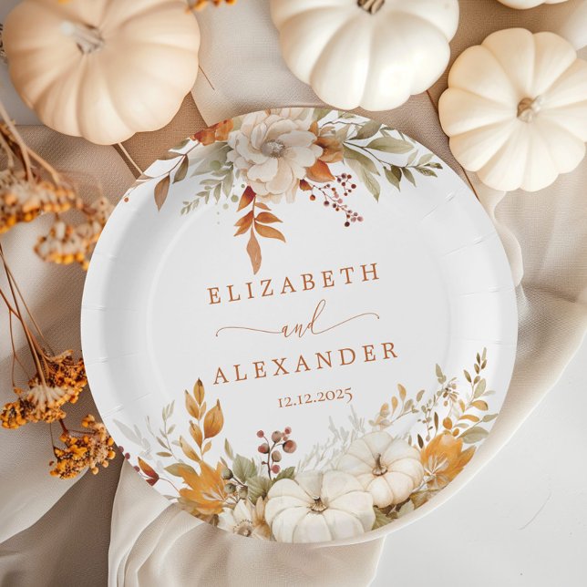 Fall Modern Rustic terracotta Wedding Paper Plates (Creator Uploaded)