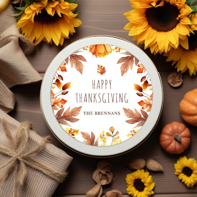 Fall Modern Thanksgiving Autumn Leaves Classic Round Sticker (Fall Modern Thanksgiving Classic Round Sticker)