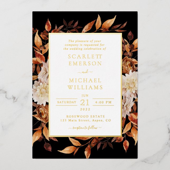 Fall Modern Wedding Foil Invitation (Front)