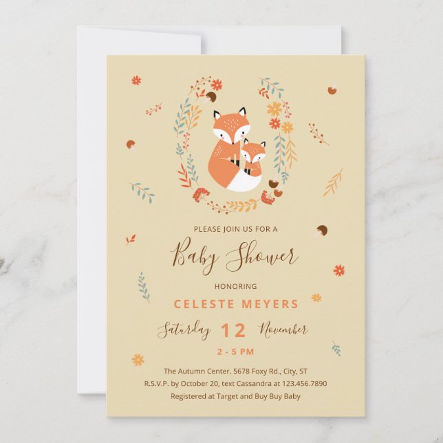 Fall Mom and Baby Fox Baby Shower Announcement (Front)