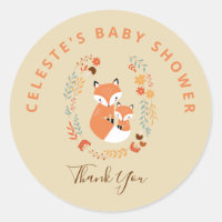 Fall Mom and Baby Fox Baby Shower Classic Round Sticker