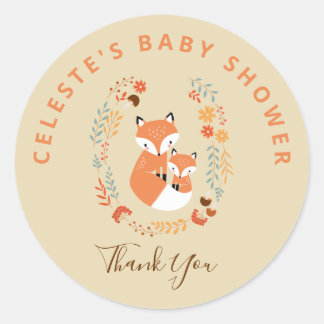 Fall Mom and Baby Fox Baby Shower Classic Round Sticker