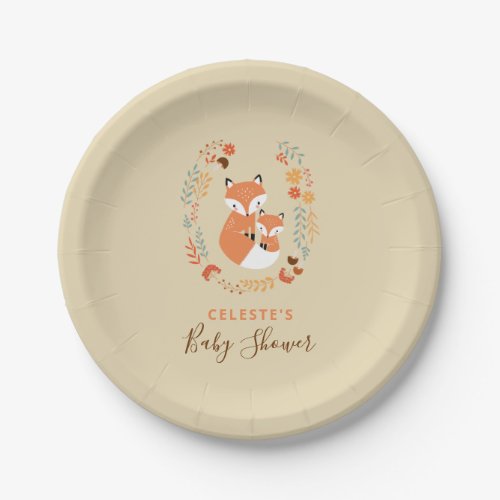 Fall Mom and Baby Fox Baby Shower Paper Plates