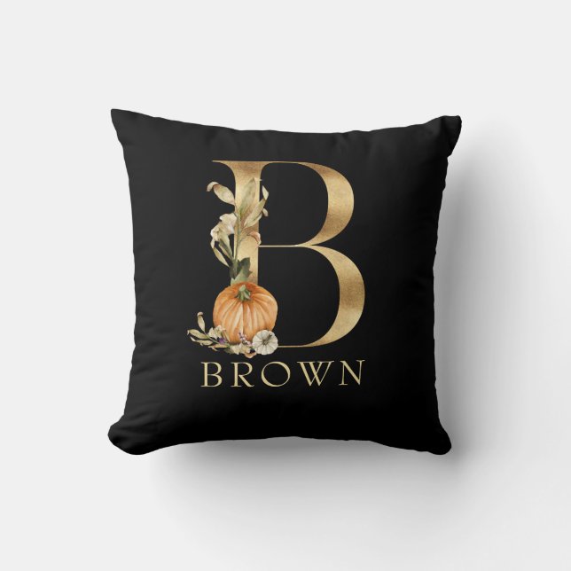  Fall Monogram B with Pumpkin  Throw Pillow (Front)