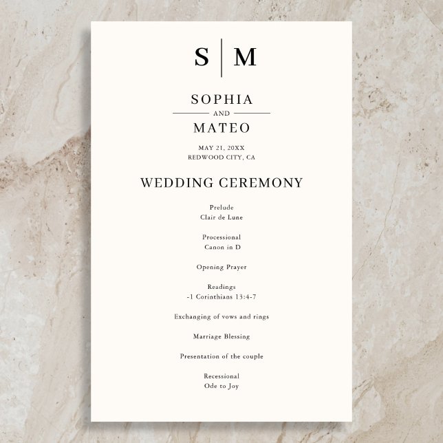 Fall Monogram Classic White Ivory Wedding Program (Creator Uploaded)