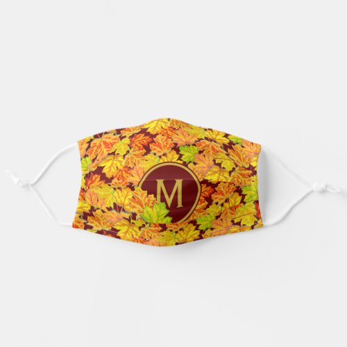 Fall Monogram Maple Leaves Autumn Foliage Pattern Adult Cloth Face Mask