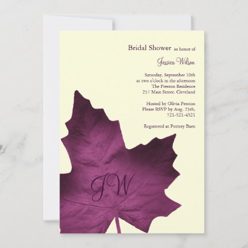 Fall Monogrammed Bridal Shower Invitation (purple)