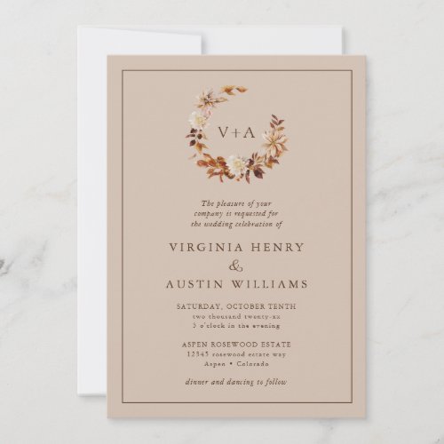 Fall Monogrammed Wedding Invitation