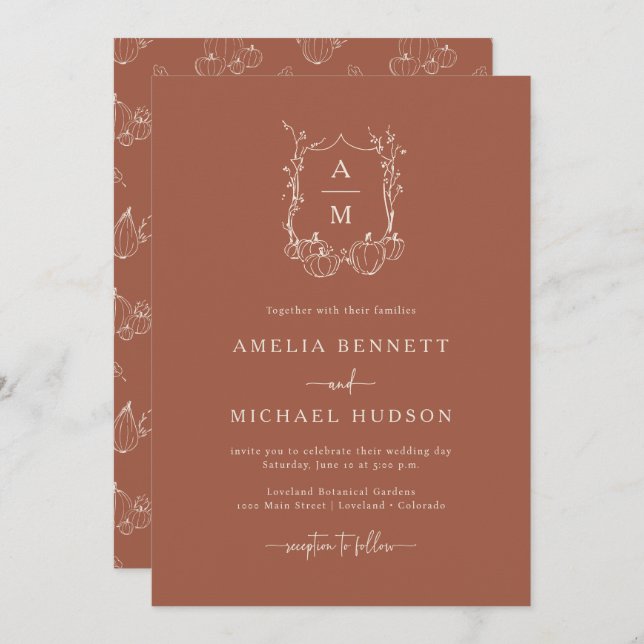 Fall Monogrammed Wedding Invitation (Front/Back)