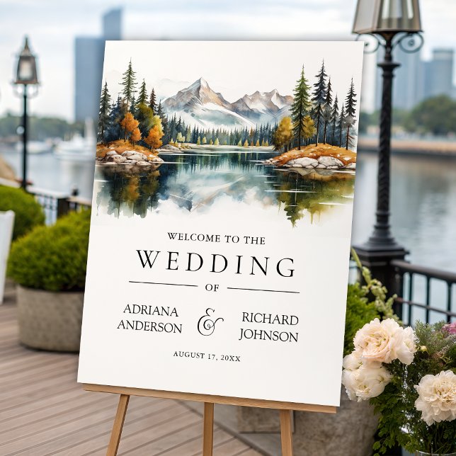 Fall Mountain Forest Lake Wedding Welcome Sign (Creator Uploaded)