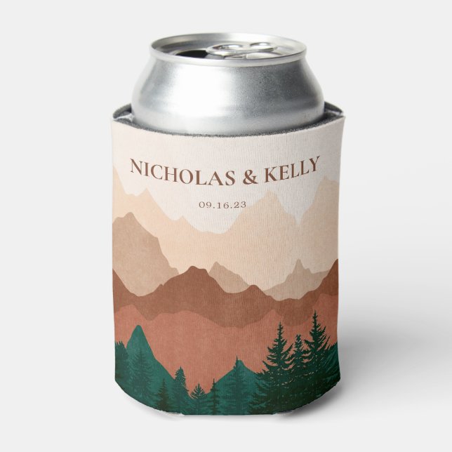 Fall Mountain Forest Wedding Favor Can Cooler (Can Front)
