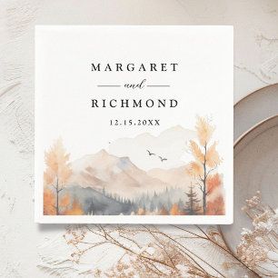 Fall Mountain Lakeside Rustic Wedding Paper Napkin