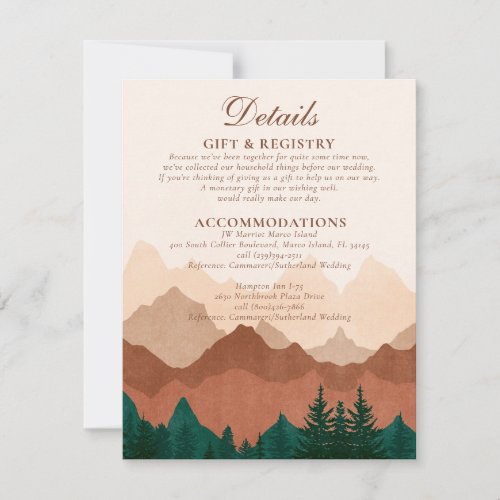 Fall Mountain Terracotta Forest Wedding Details Note Card