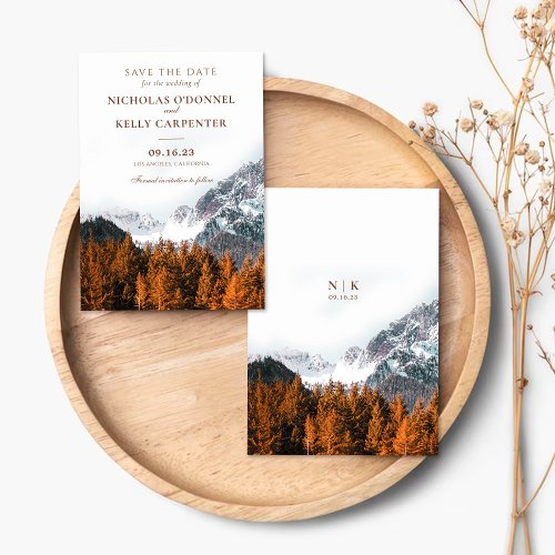 Fall Mountain Terracotta Forest Wedding  Save The Date