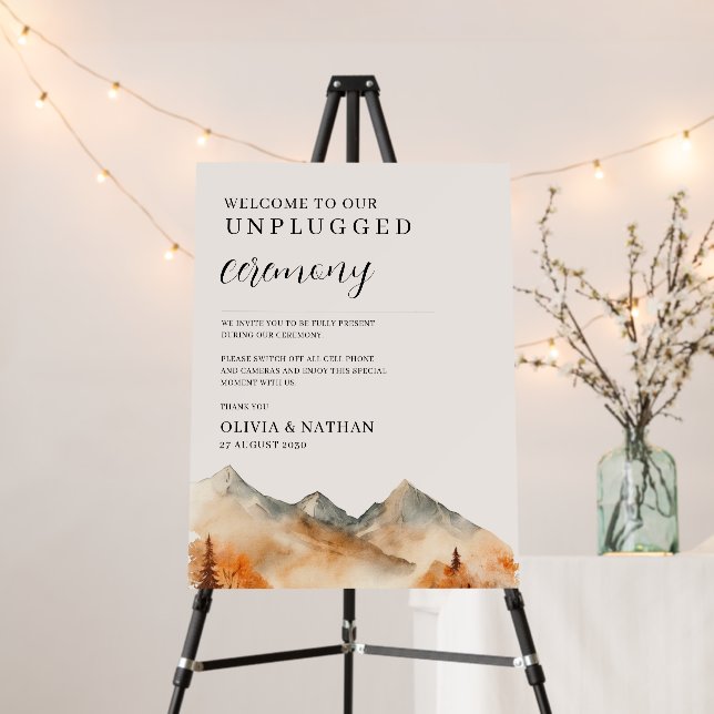 Fall Mountain Unplugged Ceremony Wedding Sign (In Situ (Stand))