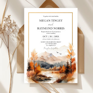 Fall Mountain Watercolor Lakeside Wedding Invitation