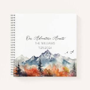 Fall Mountain Watercolor Wedding Guest  Notebook