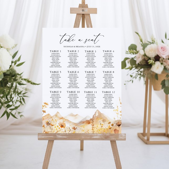 Fall Mountain Wedding 12 Table Seating Chart Foam Board (Creator Uploaded)