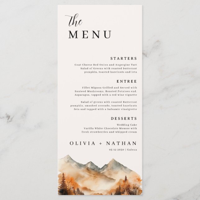 Fall Mountain Wedding Menu and Thank you (Front)