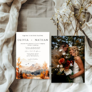 Fall Mountain Wedding Photo Invitation