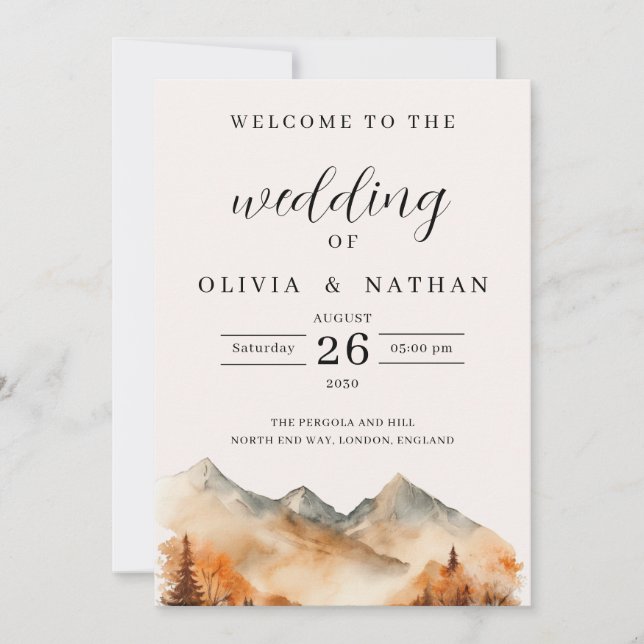 Fall Mountain Wedding Program Ceremony (Front)