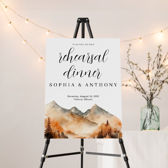 Fall Mountain Wedding Rehearsal Dinner Welcome  Foam Board (In Situ (Stand))