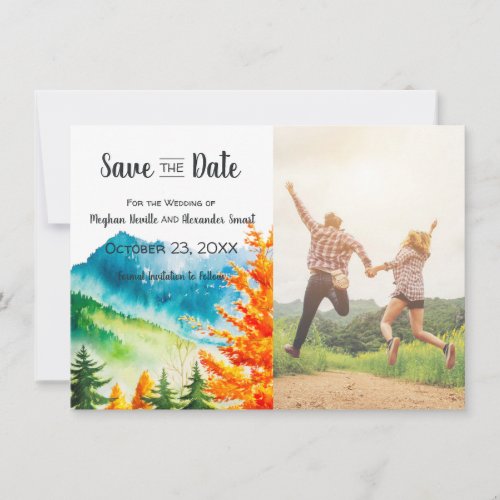 Fall Mountain Wedding Save the Date with photo