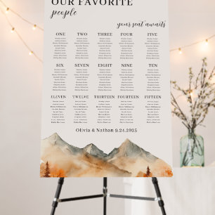 Fall Mountain Wedding Seating Chart Foam Board