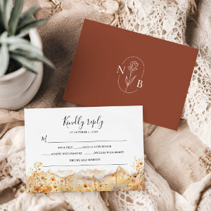 Fall Mountain Wildflower Terracotta Rustic Wedding RSVP Card