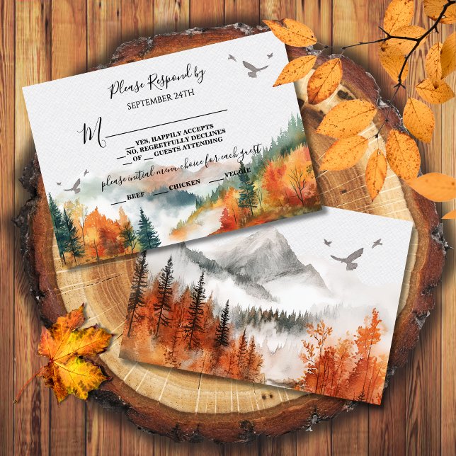 Fall Mountain Woodland forest Wedding RSVP Invitation (Creator Uploaded)