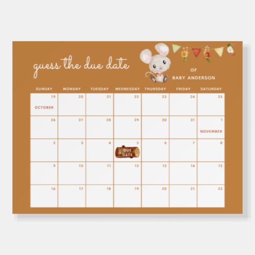 Fall Mouse Guess the Due Date Woodland Baby Shower Foam Board