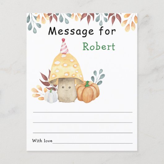 Fall mushroom birthday time capsule message (Front)