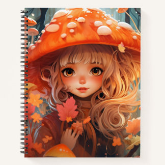 Fall Mushroom Girl Cottagecore Spiral Notebook