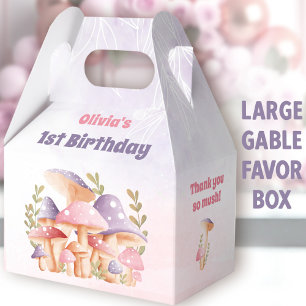 Fall Mushroom Pink Purple 1st Birthday Large Gable Favor Boxes