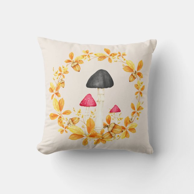 Fall Mushroom Throw Pillow (Front)