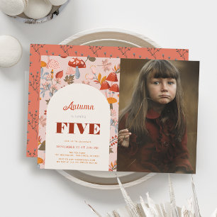 Fall Mushroom Wildflower Birthday Pink Photo Invitation