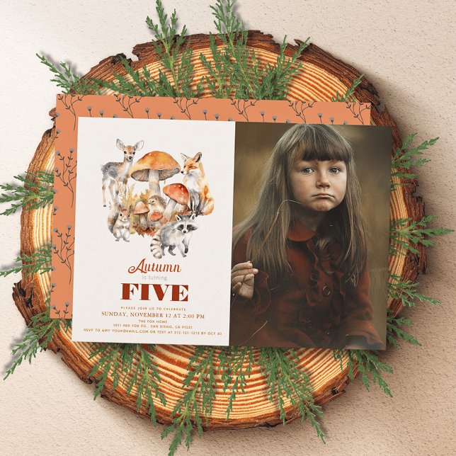 Fall Mushroom Woodland Animals Birthday Photo Invitation (Creator Uploaded)