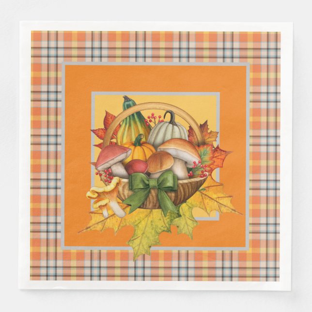 Fall Mushrooms Paper Dinner Napkins (Front)