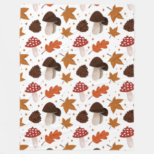 Fall & Mushrooms Pattern Fleece Blanket