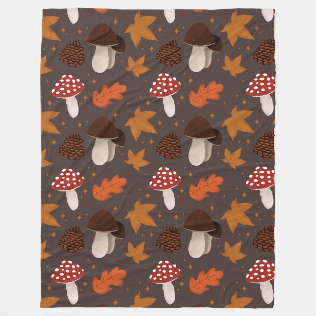 Fall & Mushrooms Pattern Fleece Blanket (Front)