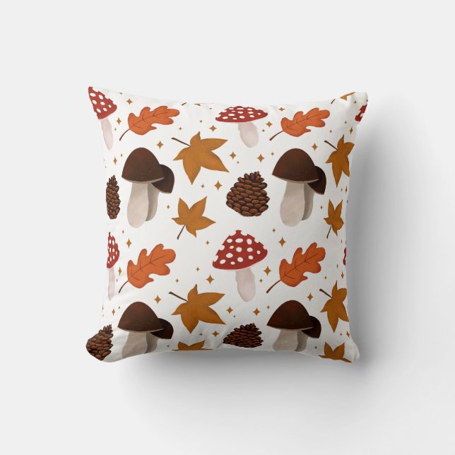 Fall & Mushrooms Pattern Throw Pillow (Front)