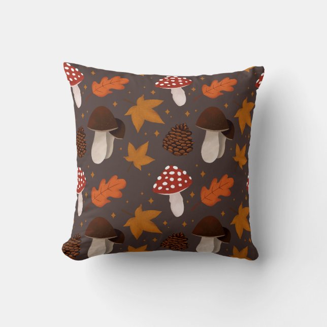 Fall & Mushrooms Pattern Throw Pillow (Front)
