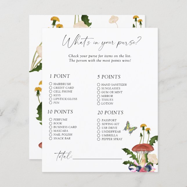 Fall mushrooms - What's in your purse game (Front/Back)