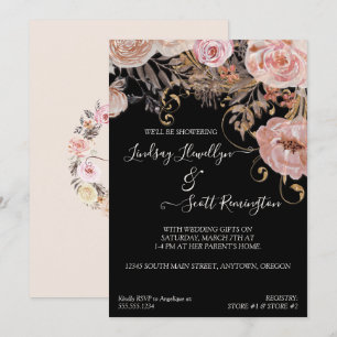 Fall Muted Floral Blush Rose Gold Couples Shower Invitation