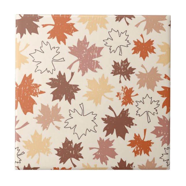 Fall natural design, autumn maple leaf ceramic tile (Front)