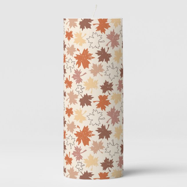 Fall nature, autumn maple leaf thanksgiving's day pillar candle (Front)