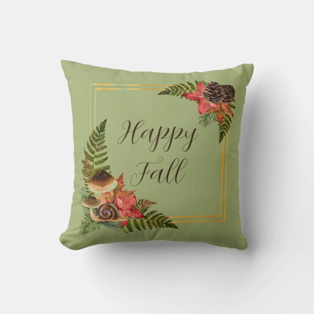 Fall nature frame with customizable text throw pillow (Front)