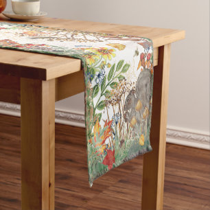 Fall Nature Squirrel Leaf Mushroom Bird Woodland Short Table Runner